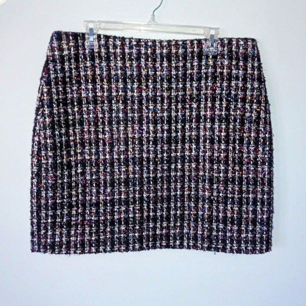 Bagatelle Collection Tweed A-Line Mini Skirt-Large-Metallic Tinsel-Rainbow-Lined